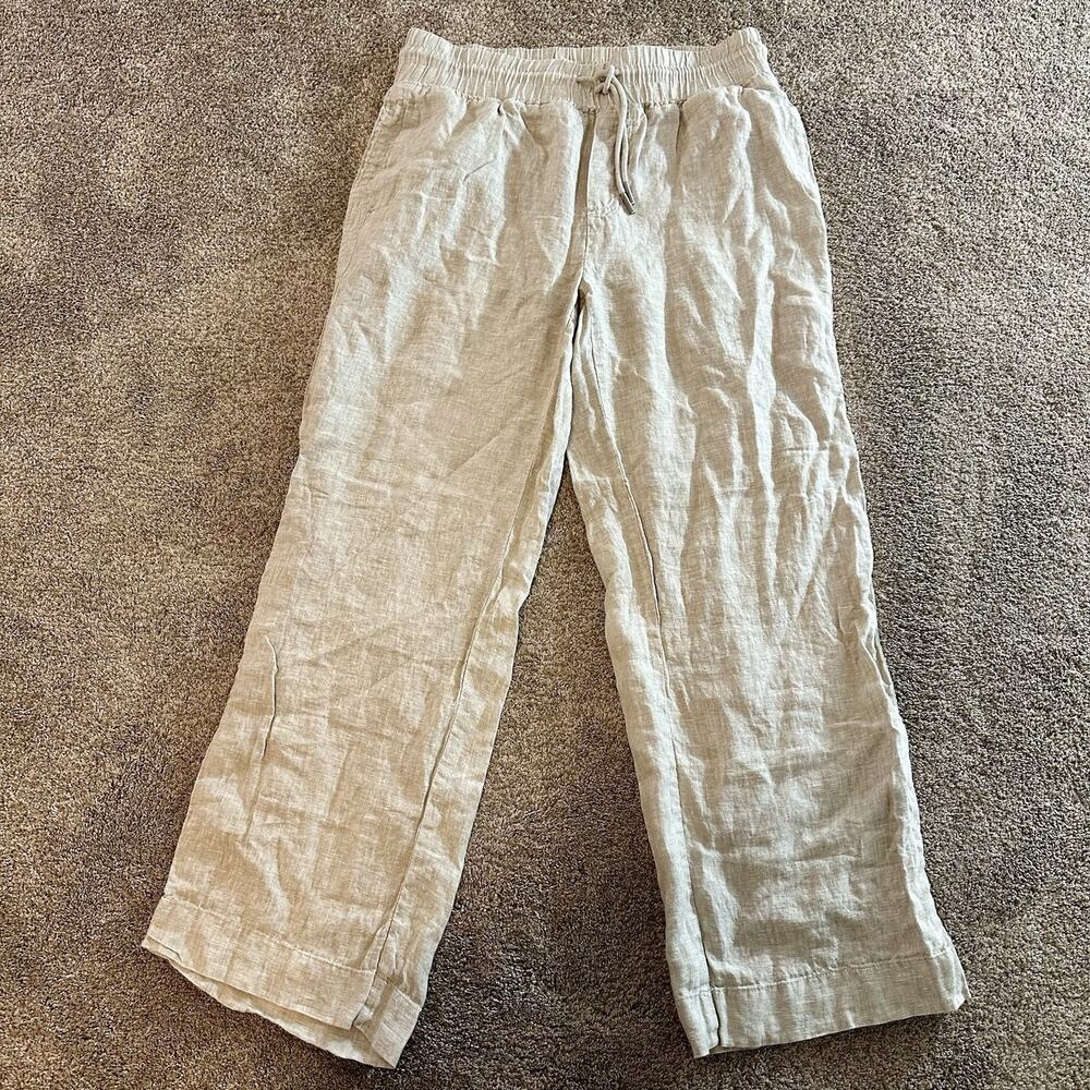 Quince 100% European Linen Wide Leg Loose Pants Flax/Beige Drawstring Size Large